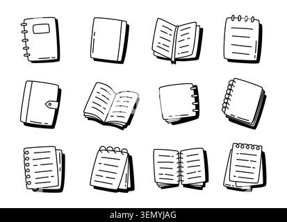 Imperfect hand drawn notebook doodles set isolated on white background suitable for education purposes. Stock Vector