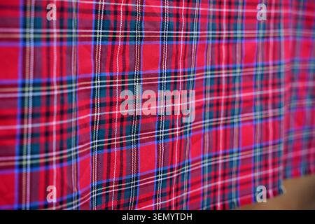 Classic Red Plaid Tartan Fabric Texture Background. High quality photo Stock Photo