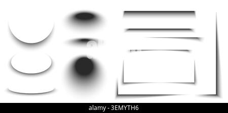 3d realistic shadow effects collection with soft blur overlay, abstract vector set isolated on white background. Mockup pack of drop shadows, circles, and gradient shapes for modern design Stock Vector