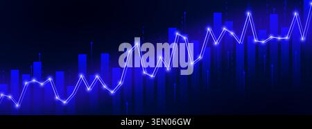 Financial stock market graph with candlestick chart on black background. Vector realistic illustration of forex trading data visualization pattern, economic growth design, investment analysis banner Stock Vector