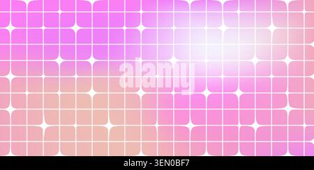 Y2K background with geometric grid pattern and stars, abstract vector gradient design. Retro cyber aesthetic poster template with colorful pink orange tile shapes and seamless texture Stock Vector