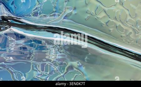 Abstract liquid art with swirling blue, green, and white patterns in fluid motion. Illustration, rendering Stock Photo