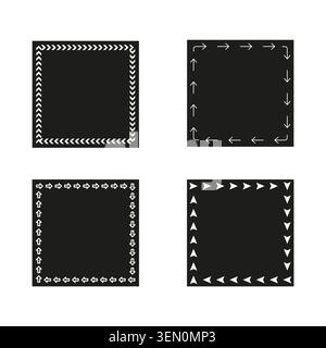 Vector illustration of four black square blocks with different white arrow borders. Ideal for presentations, infographics and UI design. EPS 10. Stock Vector