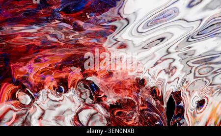 Abstract swirl of vivid red and white with fluid, wavy patterns and dark accents. Illustration, rendering Stock Photo