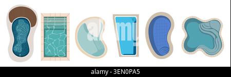 Set of stylized pool designs shown side by side Stock Vector