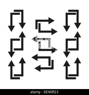 Collection of geometric bent arrow signs for direction vector. Ideal for modern UI design infographics and process flowcharts. EPS 10. Stock Vector