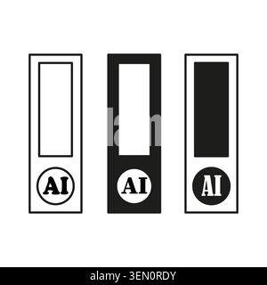 AI document folder icons in line art and glyph styles vector. Perfect for artificial intelligence projects and software design. EPS 10. Stock Vector