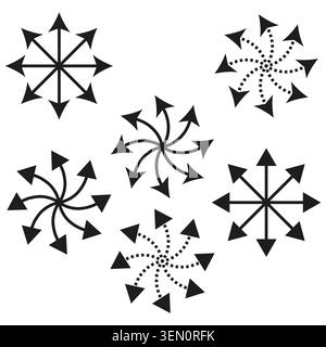 Collection of multi directional expansion arrow symbols vector. Great for visualizing logistics data flow and infographics. EPS 10. Stock Vector