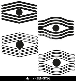 Abstract eye symbols vector set in linear geometric and wavy style. Icons represent digital surveillance or perception concepts. EPS 10. Stock Vector