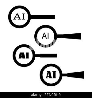 AI search magnifying glass icon collection vector. Ideal for machine learning projects and futuristic app UI designs. EPS 10. Stock Vector