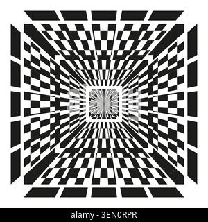 Geometric op art background with a checkered tunnel effect Vector. Ideal for hypnotic backgrounds futuristic concepts and surreal art. EPS 10. Stock Vector