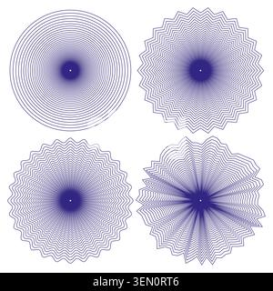 Intricate guilloche pattern elements for security documents vector. Excellent for certificates currency awards and official branding. EPS 10. Stock Vector