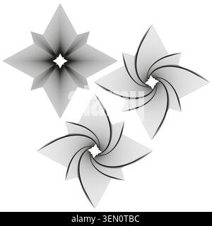 Abstract geometric star shapes with fine black lines vector. Spirograph elements offer premium ornate detail for modern artwork. EPS 10. Stock Vector