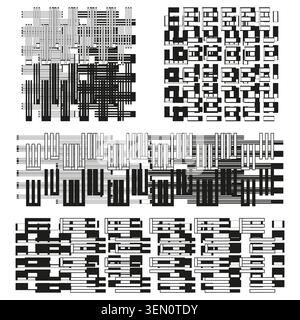Set of abstract geometric black and white patterns vector. Perfect for modern backgrounds textures and digital art projects. EPS 10. Stock Vector