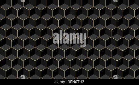 Golden Cube Hexagonal Grid Abstract Background Stock Vector