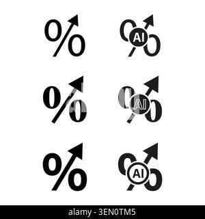 AI percentage growth and rate increase icon set vector. Icons support financial technology and business analytics presentations. EPS 10. Stock Vector