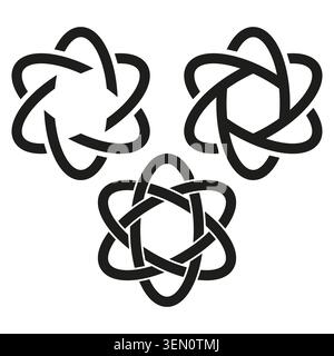 Abstract atom icons and geometric knot symbols vector. Perfect for science branding and technology company logos. EPS 10. Stock Vector