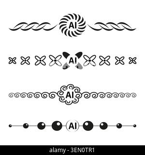 AI generated decorative divider elements set vector. Ideal for technology blogs and modern graphic design. EPS 10. Stock Vector