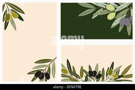 Olive branches with green and dark fruits Stock Vector