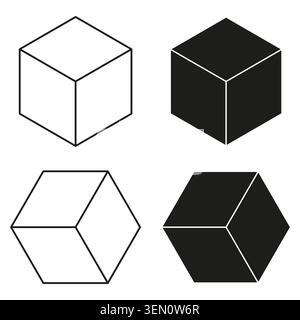 Isometric cube icons shown in outline and solid styles vector. Graphic supports technology logos and corporate branding projects. EPS 10. Stock Vector