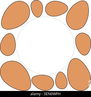 Egg circle round square frame. Egg template hand drawn illustration. Vector colored graphic line art. poster, card, paper. For poster, invitation, bac Stock Vector