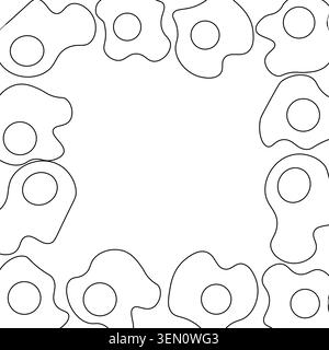 Egg whole fried, boiled, fresh circle round frame. Egg template hand drawn illustration. Vector Black and white graphic line art. Perfect for cafe log Stock Vector