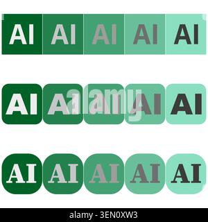 Artificial intelligence AI text logo and icon collection vector. Technology graphic supports software UI and digital marketing assets. EPS 10. Stock Vector