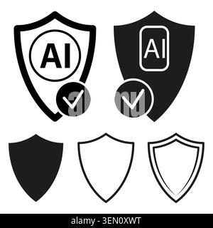 AI security shield icon set vector. Graphic supports cybersecurity presentations and technology marketing materials. EPS 10. Stock Vector