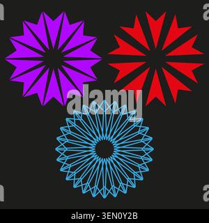 Vibrant geometric mandala and starburst shapes vector. Perfect for modern branding and decorative design projects. EPS 10. Stock Vector