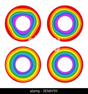 Set of rainbow colored concentric circles and rings vector. Perfect for LGBTQ pride month graphics and diverse designs. EPS 10. Stock Vector