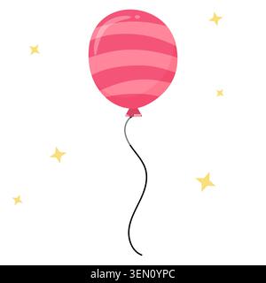 Cute pastel red striped balloon vector illustration isolated on white background. Bold air balloon element for baby shower, birthday party, and weddin Stock Vector