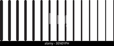 Black straight parallel sticks of different thicknesses on white background. Simple graphic print. Vertical blinds texture. Minimalistic abstract Stock Vector