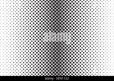 Repeated vanishing diamond shapes pattern. Black rhombus on white background with halftoneeffect. Simple geometric mosaic texture. Rhombic print Stock Vector