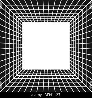 Square room, studio or portal wireframe in perspective. Box grid structure. Isometric net frame. Engineering, architecting or technical scheme. Vector Stock Vector