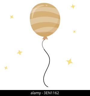 Cute pastel brown cream striped balloon vector illustration isolated on white background. Warm air balloon element for baby shower, birthday party, an Stock Vector