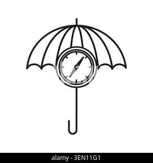 Umbrella with compass icon for navigational protection. Line art vector represents guidance, security and business strategy. Vector EPS 10. Stock Vector