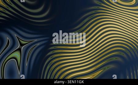 Abstract design with wavy gold and green lines on a dark blue background. Stock Photo