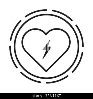 Heart shape containing lightning bolt emits circular waves. Digital health signals serve modern medical technology layouts. Vector EPS 10. Stock Vector