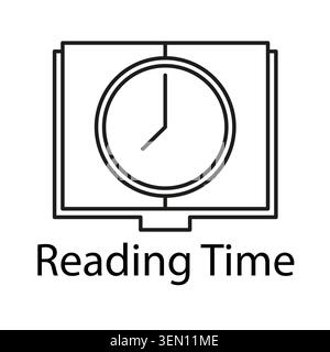 Reading time concept icon with open book and clock face. Schedule for study, education, and knowledge with time management. Vector EPS 10. Stock Vector