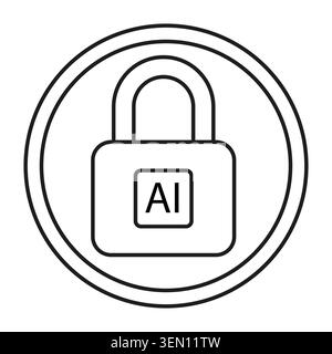 AI padlock icon for cybersecurity. Line art symbol represents data protection, technology privacy, and digital safety concept. Stock Vector