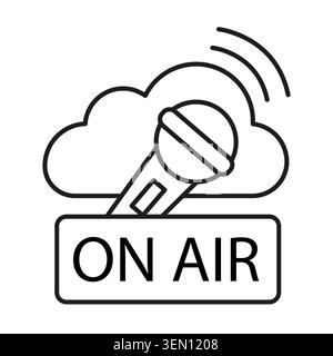 On air microphone cloud broadcasting vector icon features radio podcast live stream symbol. Represents media broadcast recording studio design. Stock Vector