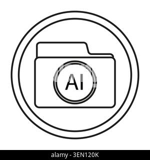 AI camera icon for artificial intelligence photography. Outline graphic shows future tech for digital imaging and automation. Stock Vector