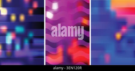 Vibrant abstract backgrounds with blurred gradients and geometric line patterns Stock Vector