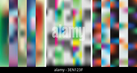 Abstract colorful blurred gradient stripe backgrounds, vertical glitch textures Stock Vector