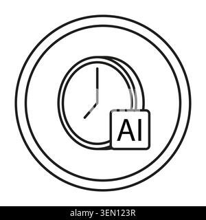 AI clock icon illustrates artificial intelligence for time management. Symbol for future technology, automation, and processing speed. Stock Vector