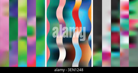 Set of three abstract colorful vertical stripe gradient backgrounds Stock Vector