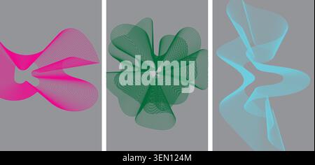 Set of abstract linear wave patterns on gray background Stock Vector