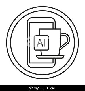 AI teabag icon with smartphone and teacup on white background. Technology infusion concept for business and mobile applications. Stock Vector