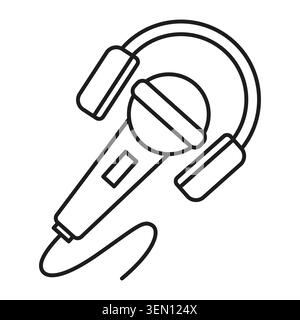 Microphone headphones recording studio vector icon features audio production music podcast concept. Represents sound engineer broadcast equipment Stock Vector