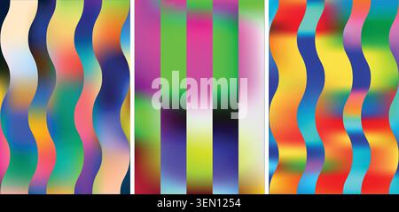 Colorful abstract wavy and straight stripe gradient backgrounds Stock Vector